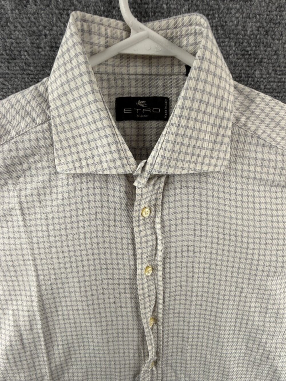 Etro Milano Italy Size 42 Button Up Shirt Long Sleeve Blue White Check Woven